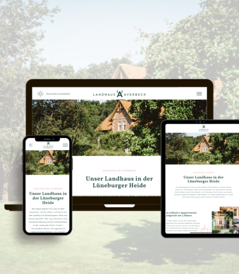 Veranschaulichung der Averbeck Webseite auf einem Desktop, Tablet und Smartphone.