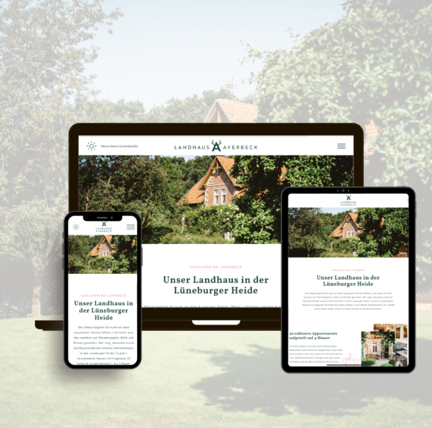 Veranschaulichung der Averbeck Webseite auf einem Desktop, Tablet und Smartphone.